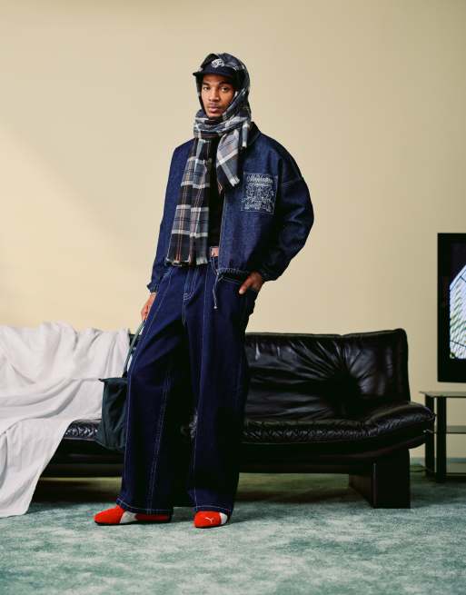 ASOS DESIGN harrington jacket co-ord with embroidery detail in indigo