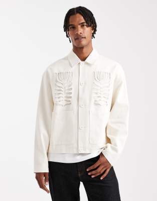 harrington jacket with embroidery detail in white