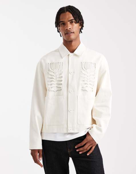 ASOS DESIGN harrington jacket with embroidery detail in white - view 1