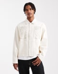 [ASOS DESIGN] ASOS DESIGN harrington jacket with embroidery detail in white 2XL Ecru