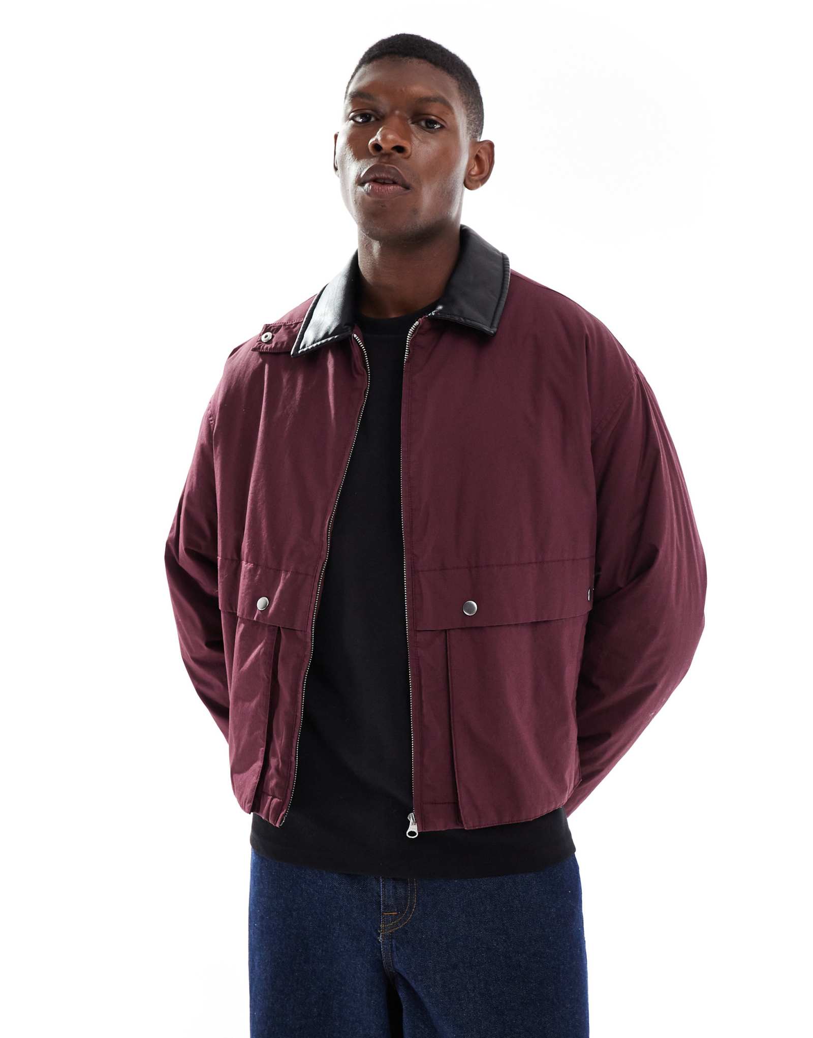 ДИЗАЙНЕРСКАЯ куртка harrington от ASOS с воротником из искусственной кожи бордового цвета