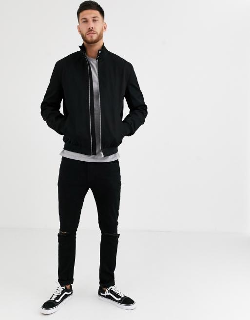 ASOS DESIGN harrington jacket with funnel neck in black