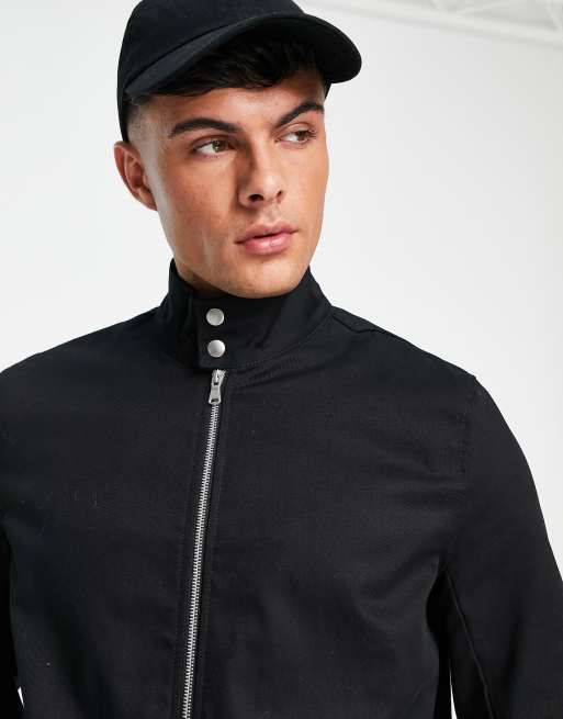 ASOS DESIGN harrington jacket with funnel neck in navy