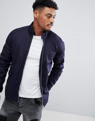 ASOS DESIGN harrington jacket with funnel neck in navy | ASOS