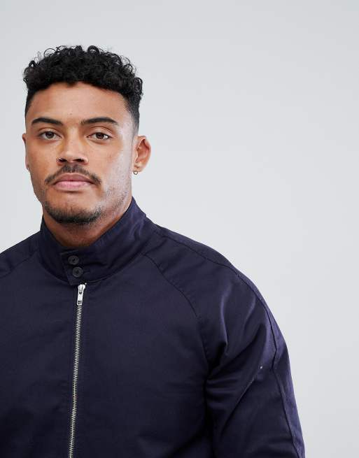 ASOS DESIGN harrington jacket with funnel neck in navy