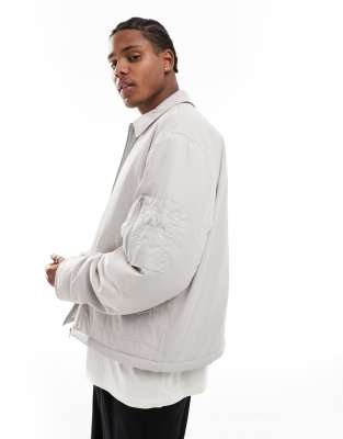 ASOS DESIGN oversized harrington jacket with MA1 pocket in light gray