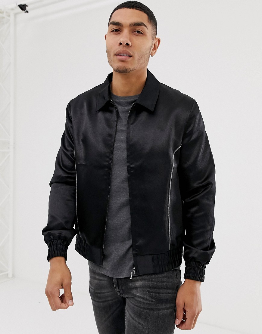 ASOS DESIGN harrington jacket with piping detail-Black
