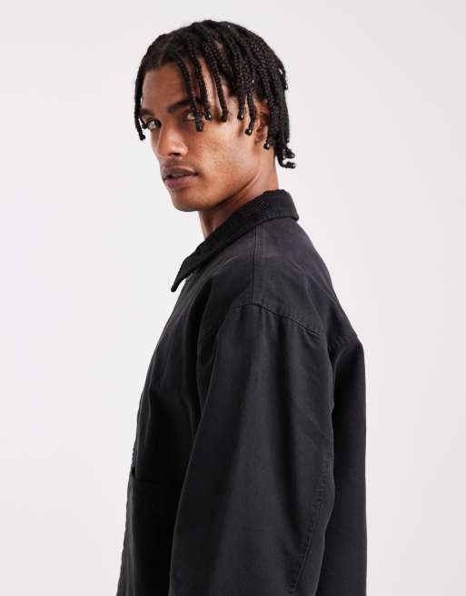 ASOS DESIGN harrington jacket with quilted lining in black, 3 of 5