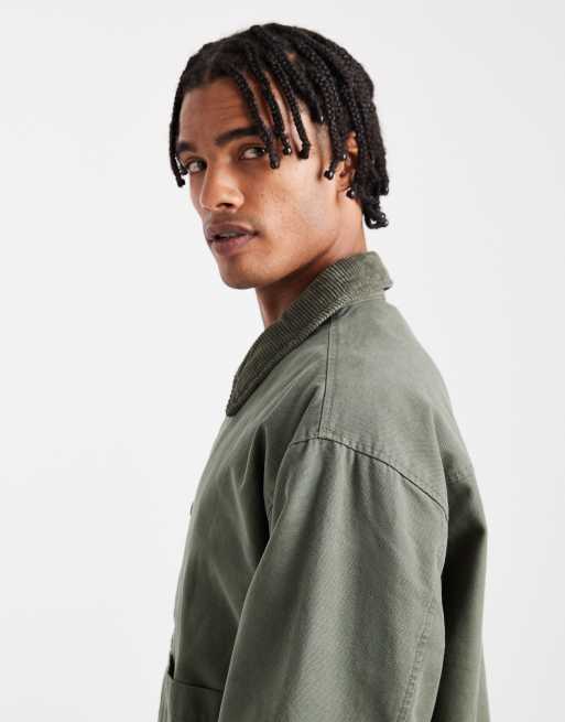 ASOS DESIGN harrington jacket with quilted lining in khaki green - Main Image