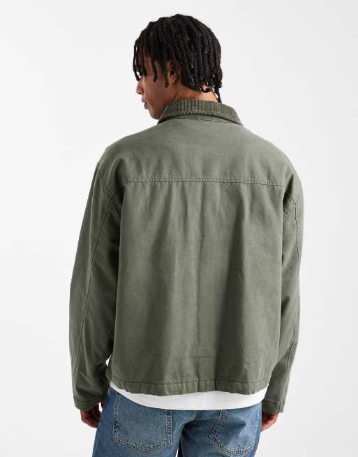 ASOS DESIGN harrington jacket with quilted lining in khaki, 3 of 5
