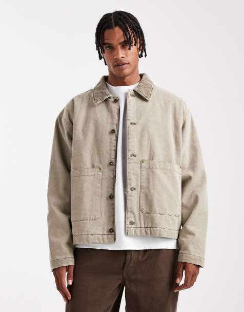 ASOS DESIGN harrington jacket with quilted lining in stone - view 1