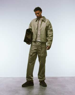 Asos Design Harrington Jacket With Quilted Lining In Neutral
