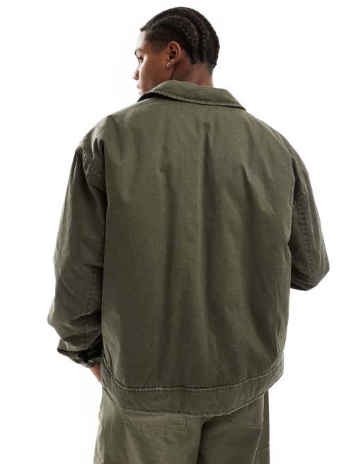 ASOS DESIGN oversized harrington jacket in washed khaki