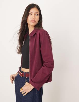 ASOS DESIGN - Harrington-Jeansjacke in Pflaume, Kombiteil-Rot