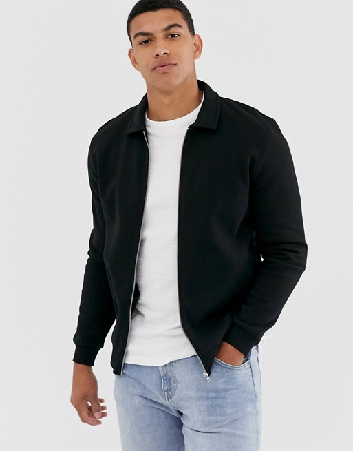 ASOS DESIGN harrington jersey jacket in black | ASOS