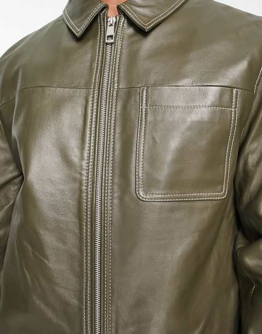 Green color leather on sale jacket