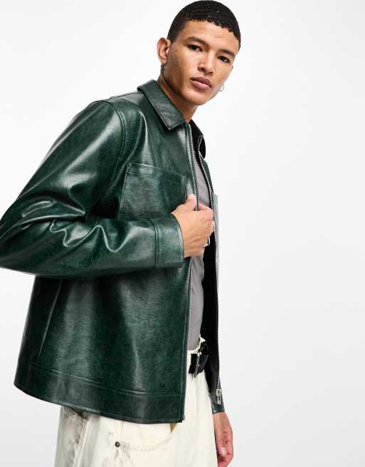 Green leather look jacket hotsell