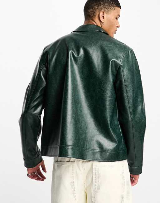 Asos green leather clearance jacket