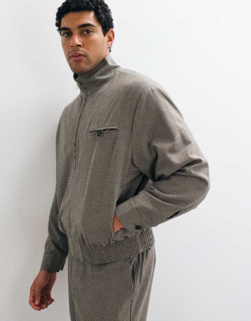ASOS DESIGN Harrington net co-ord jack in bruin pied-de-poule, 4 van 5