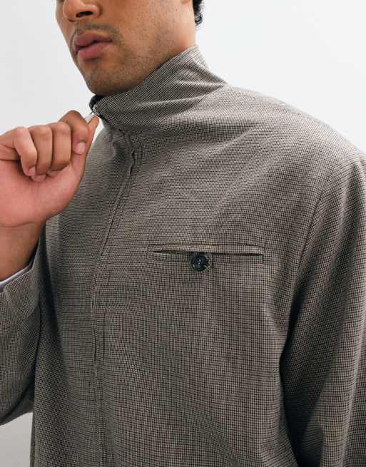 ASOS DESIGN harrington smart set jacket in brown puppytooth, 3 of 5