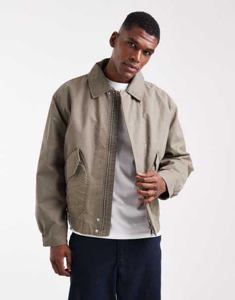 ASOS DESIGN – Harrington-Wachsjacke in Stone - view 1