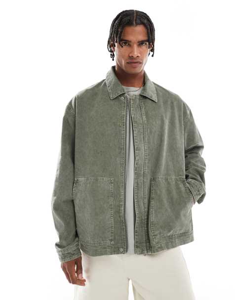 ASOS DESIGN harrington washed cord jacket in green - view 1