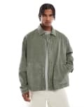 [ASOS DESIGN] ASOS DESIGN harrington washed cord jacket in green-Brown XS Sage