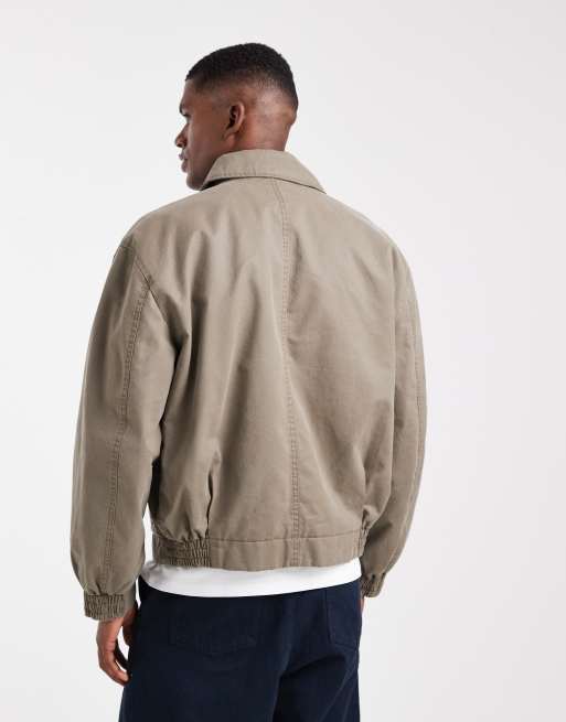 ASOS DESIGN harrington wax jacket in stone , 3 of 5
