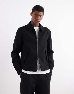 Asos Design Wool Look Harrington Jacket In Black