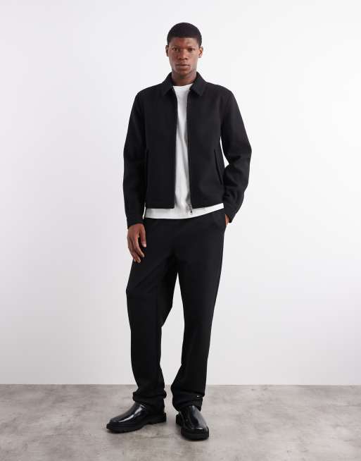 ASOS DESIGN harrington wool look jacket in black