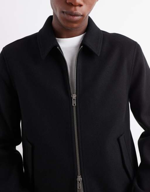 ASOS DESIGN harrington wool look jacket in black