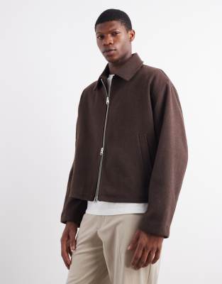 Asos Design Harrington Wool Look Jacket In Brown