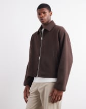 ASOS DESIGN oversized heavyweight rib knit polo sweater in brown