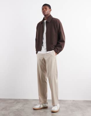 Asos Design Harrington Wool Look Jacket In Brown