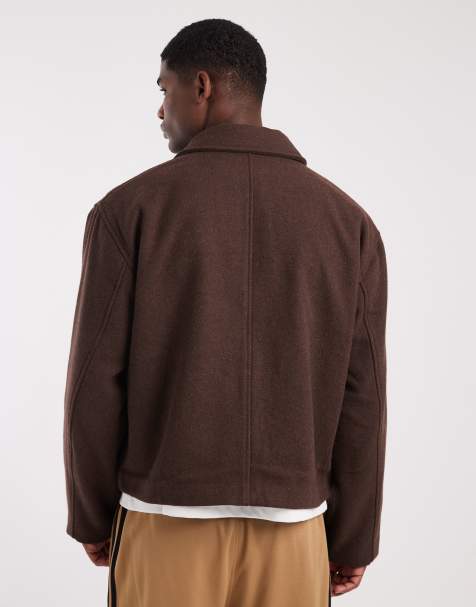 ASOS DESIGN harrington wool look jacket in brown - view 1