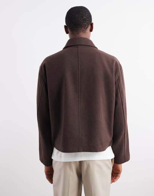 ASOS DESIGN harrington wool look jacket in brown