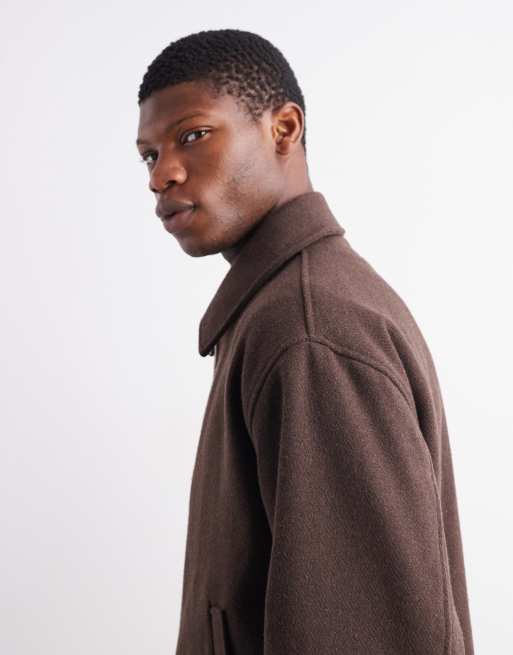 ASOS DESIGN harrington wool look jacket in brown