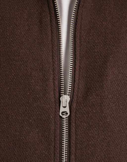 ASOS DESIGN harrington wool look jacket in brown
