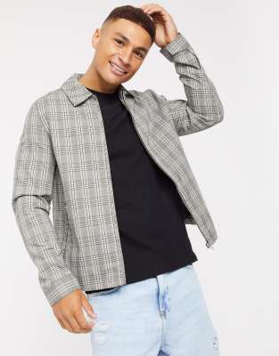 ASOS DESIGN harrington zip through jacket in gray and black check