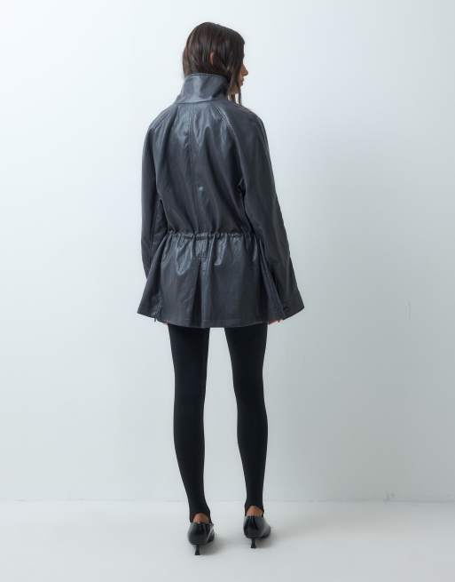 ASOS DESIGN harringtonjack met tailleband in donkerblauw, 2 van 4
