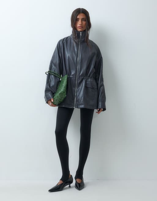 ASOS DESIGN harringtonjack met tailleband in donkerblauw, 4 van 4