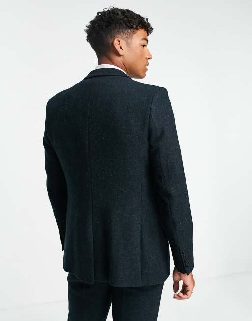 ASOS DESIGN Harris Tweed slim suit jacket in 100 wool in forest green