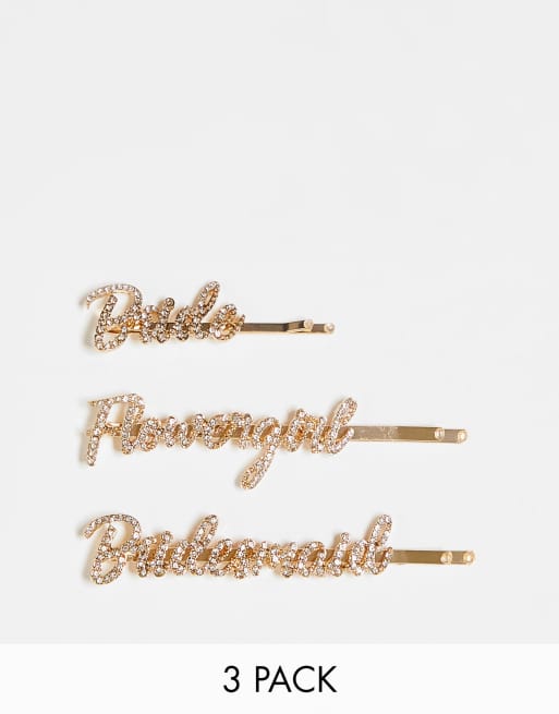 ASOS DESIGN – Hårspännen för bruden med bröllopsdesign, 3-pack