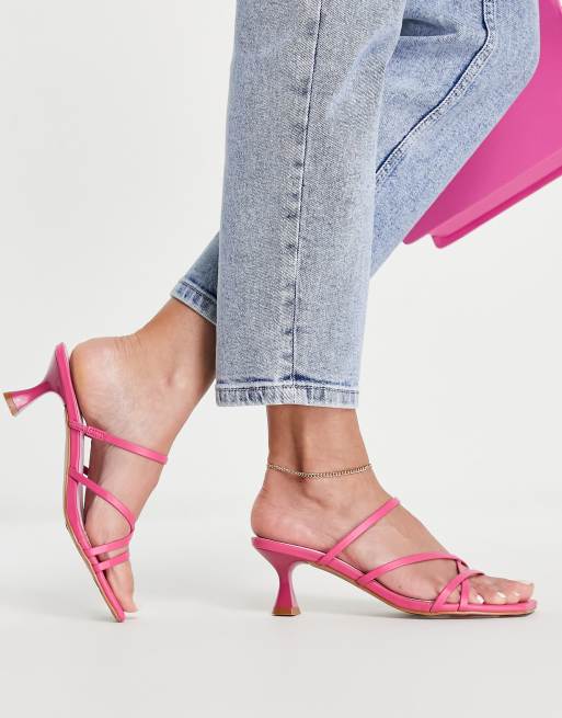 ASOS DESIGN Hart Mules talons mi hauts avec lani res Rose