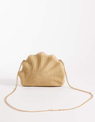 ASOS DESIGN - Hartschalen-Clutch aus Stroh in Natur mit Muscheldesign und Tragekette-Neutral
