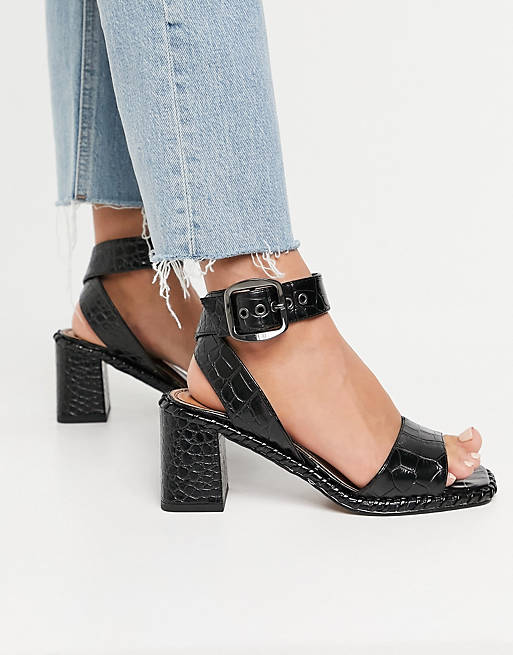 Women Heels/Harvest block heeled mid sandals in black 