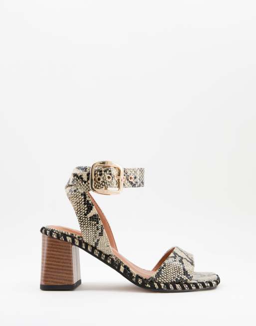 ASOS DESIGN Harvest block heeled mid sandals in snake