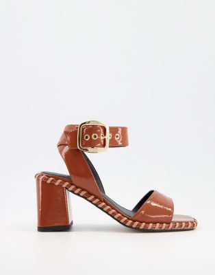 ASOS DESIGN HARVEST BLOCK HEELED MID SANDALS IN TAN-BROWN,J04076-001