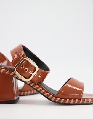 tan mid block heel sandals