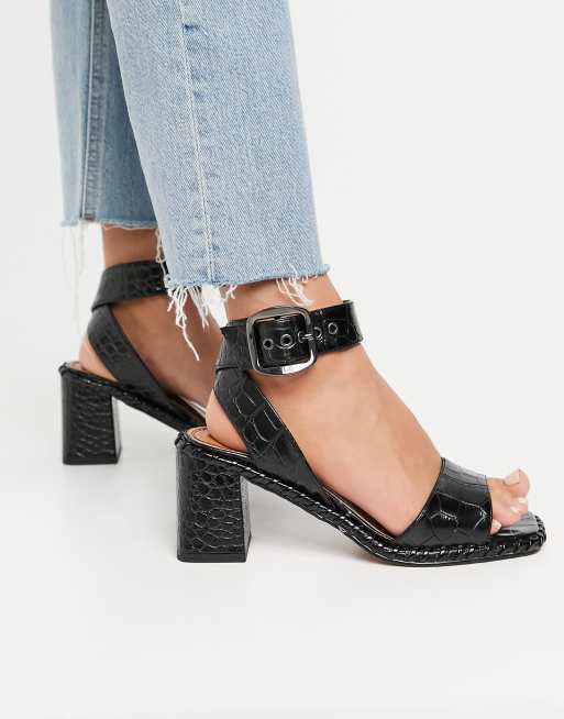 ASOS DESIGN – Harvest – Svarta sandaler med halvhög blockklack